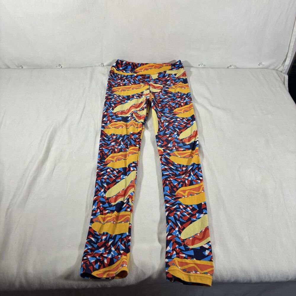 LuLaRoe Hot Dog Pattern Leggings Girls L/XL Patriotic